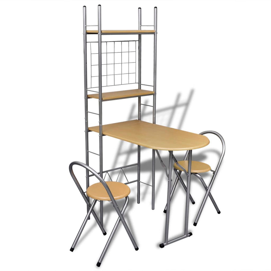 Ontbijttafelset Met Twee Stoelen (Inklapbaar) Lichtbruin en zilver