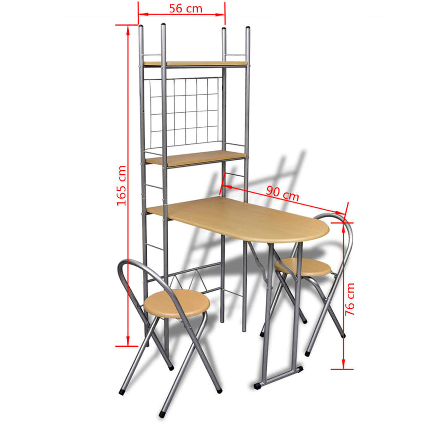 Ontbijttafelset Met Twee Stoelen (Inklapbaar) Lichtbruin en zilver