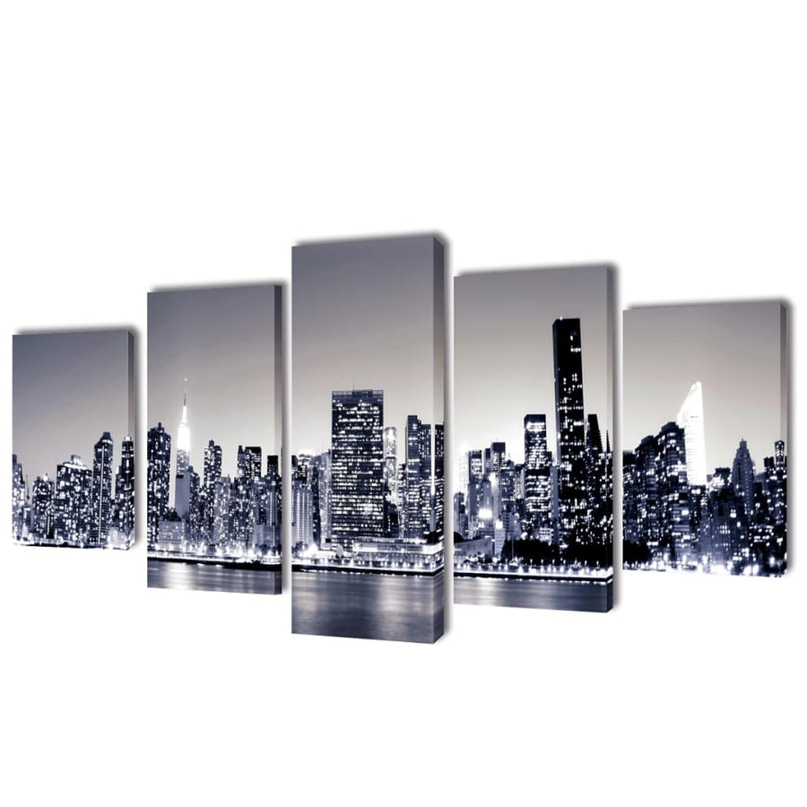 Canvas Muurdruk Set Monochroom New York Skyline 200 X 100 Cm Zwart-wit New York