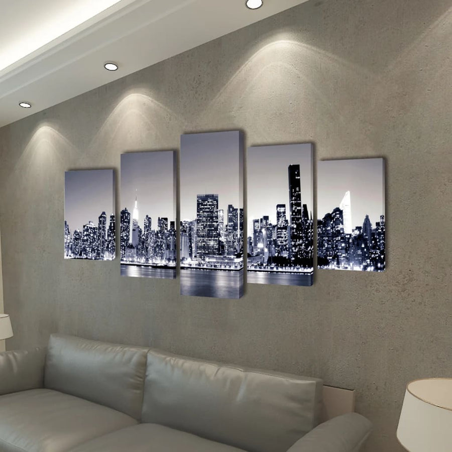 Canvas Muurdruk Set Monochroom New York Skyline 200 X 100 Cm Zwart-wit New York