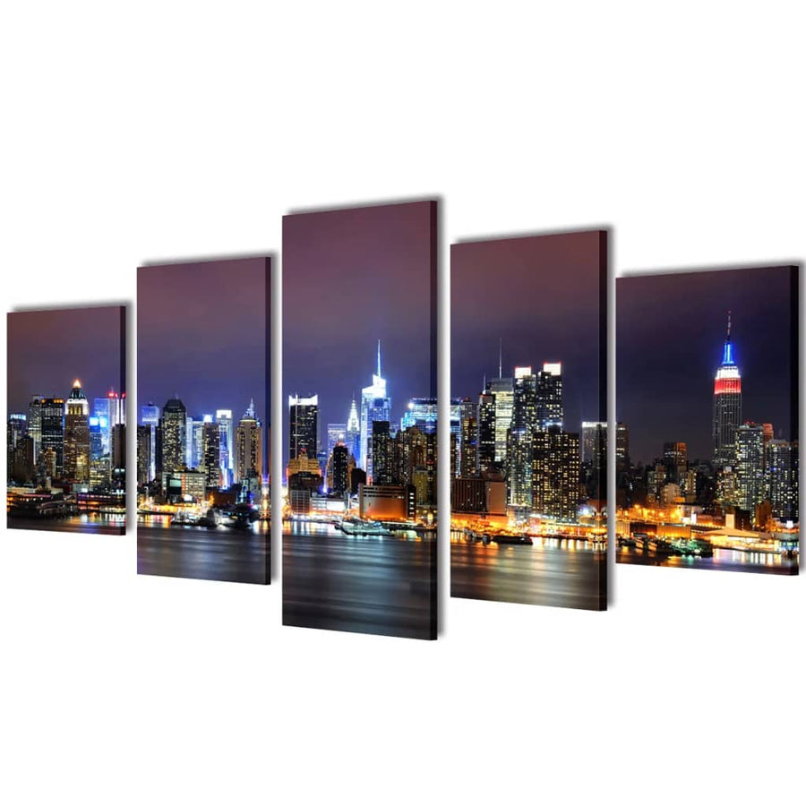 Canvas Muurdruk Set Kleurrijke New York Skyline 100 X 50 Cm