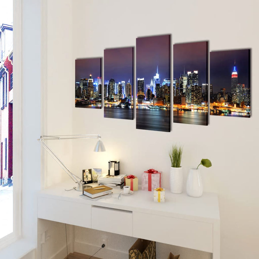 Canvas Muurdruk Set Kleurrijke New York Skyline 100 X 50 Cm