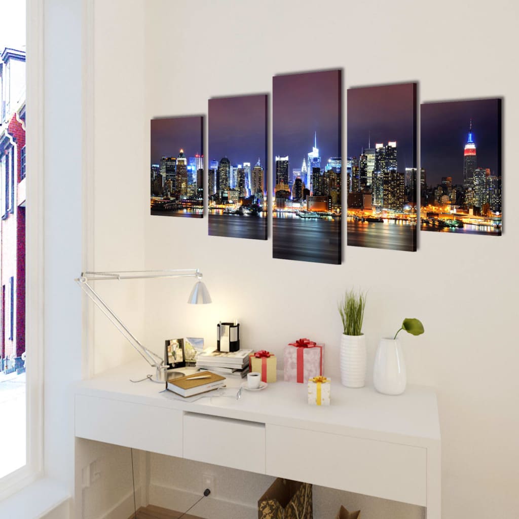 Canvas Muurdruk Set Kleurrijke New York Skyline 200 X 100 Cm Kleurrijk New York