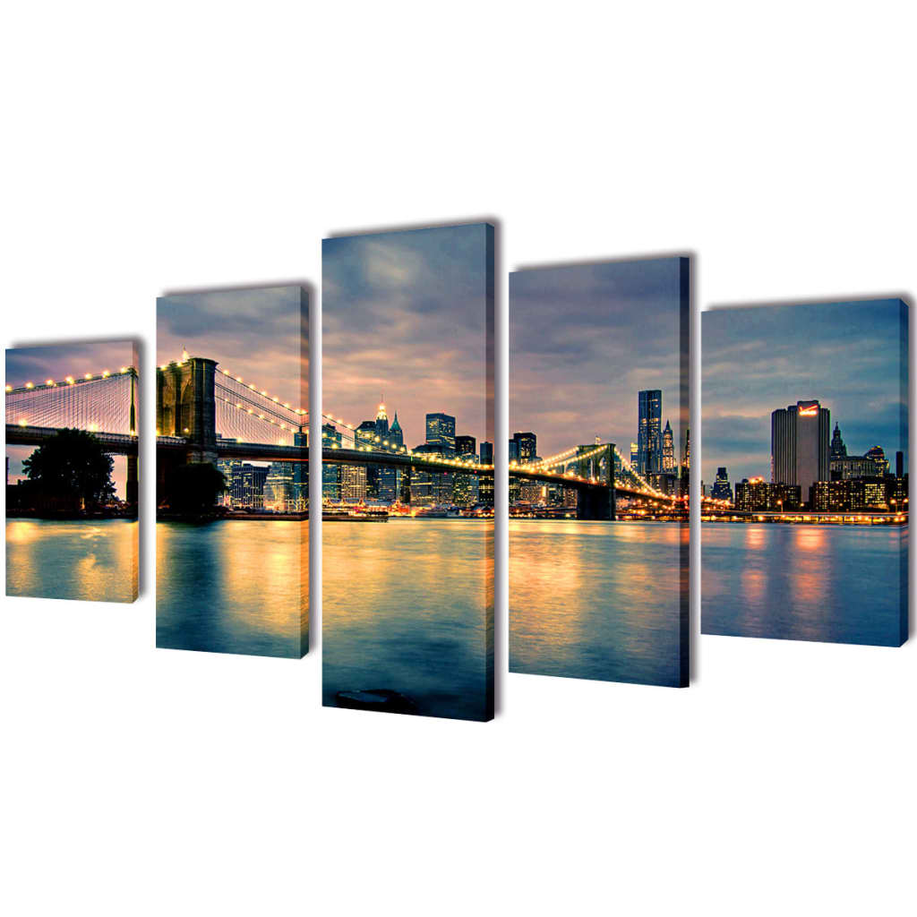 Canvas Muurdruk Set Brooklyn Bridge Rivier Uitzicht 200 x 100 cm Brooklyn Bridge rivierzicht