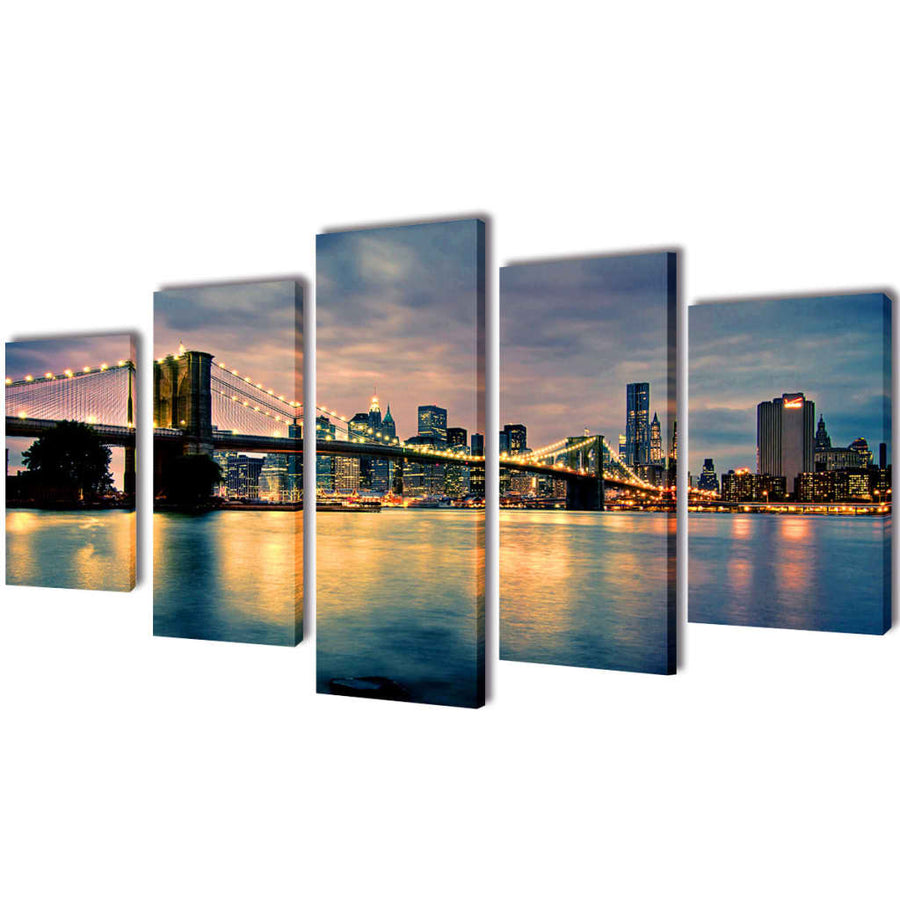 Canvas Muurdruk Set Brooklyn Bridge Rivier Uitzicht 200 x 100 cm Brooklyn Bridge rivierzicht