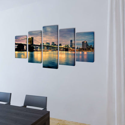 Canvas Muurdruk Set Brooklyn Bridge Rivier Uitzicht 200 x 100 cm Brooklyn Bridge rivierzicht