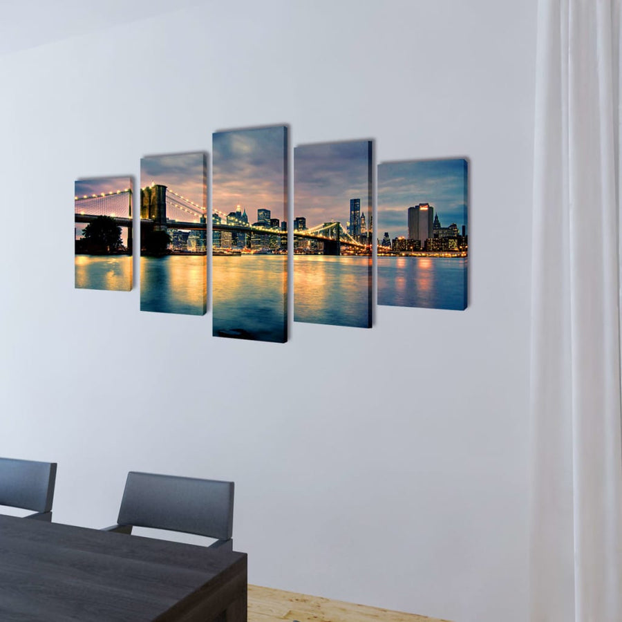 Canvas Muurdruk Set Brooklyn Bridge Rivier Uitzicht 200 x 100 cm Brooklyn Bridge rivierzicht
