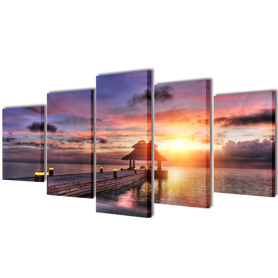 Canvas Muurdruk Set Zand 200 X 100 Cm Strand met paviljoen
