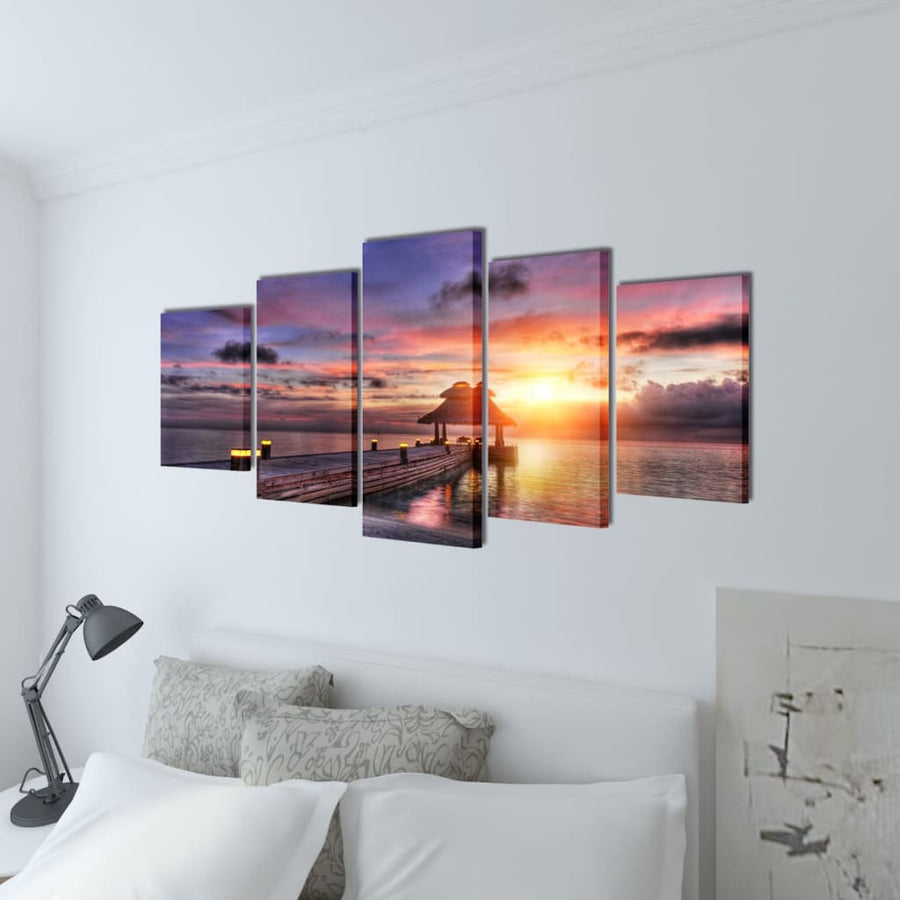 Canvas Muurdruk Set Zand 200 X 100 Cm Strand met paviljoen