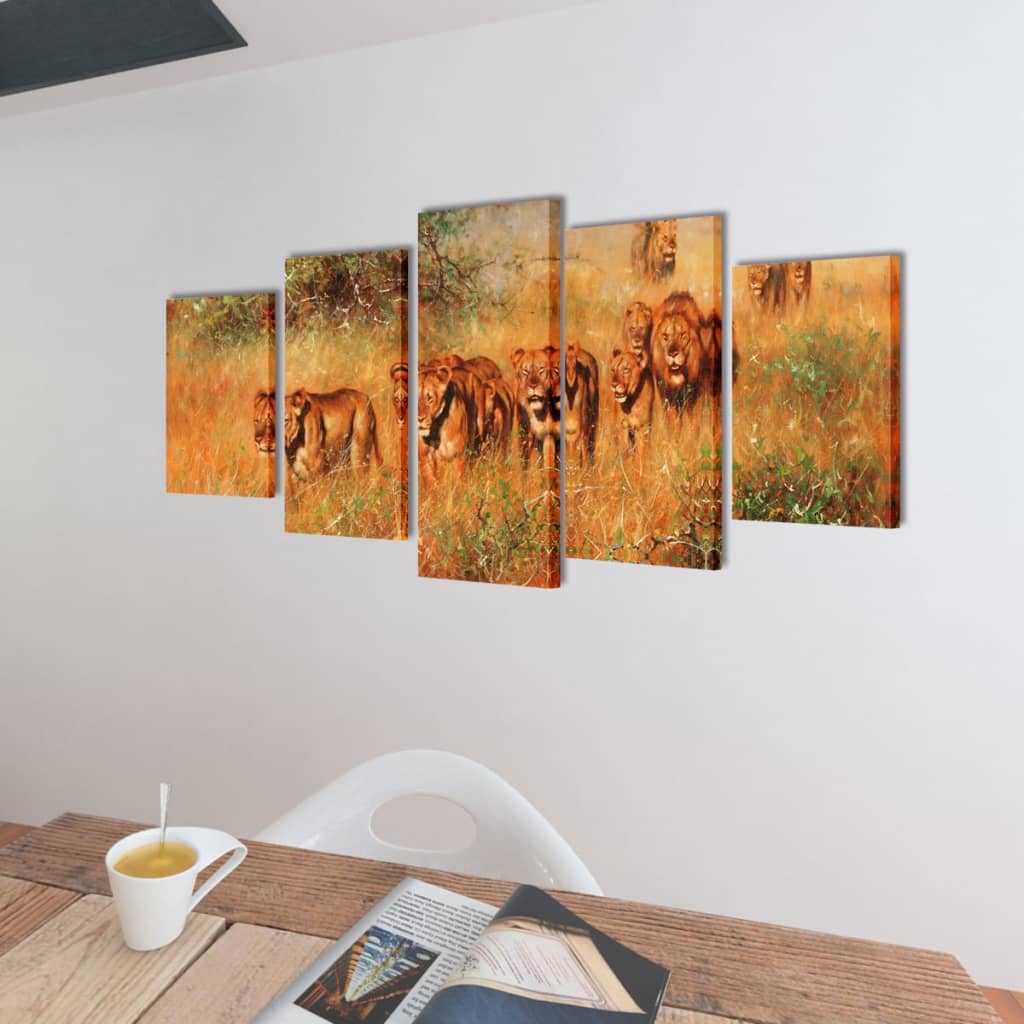 Canvas Muurdruk Set 100 X 50 Cm Leeuw