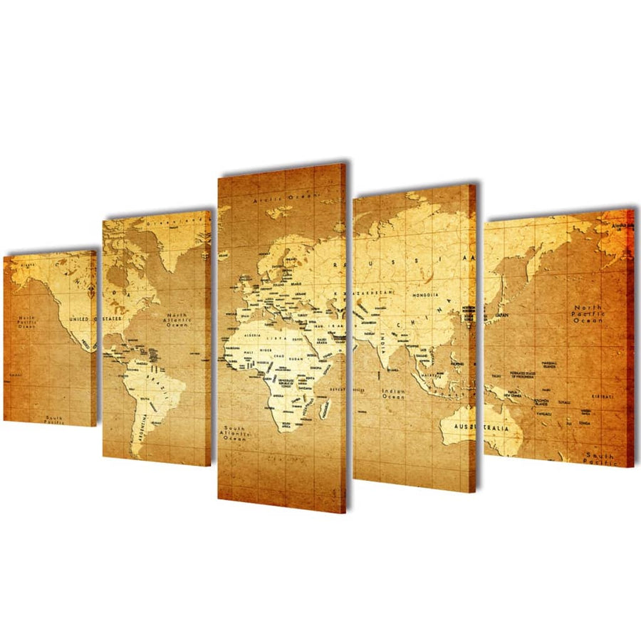 Canvas Muurdruk Print Set 200 X 100 Cm Wereldkaart