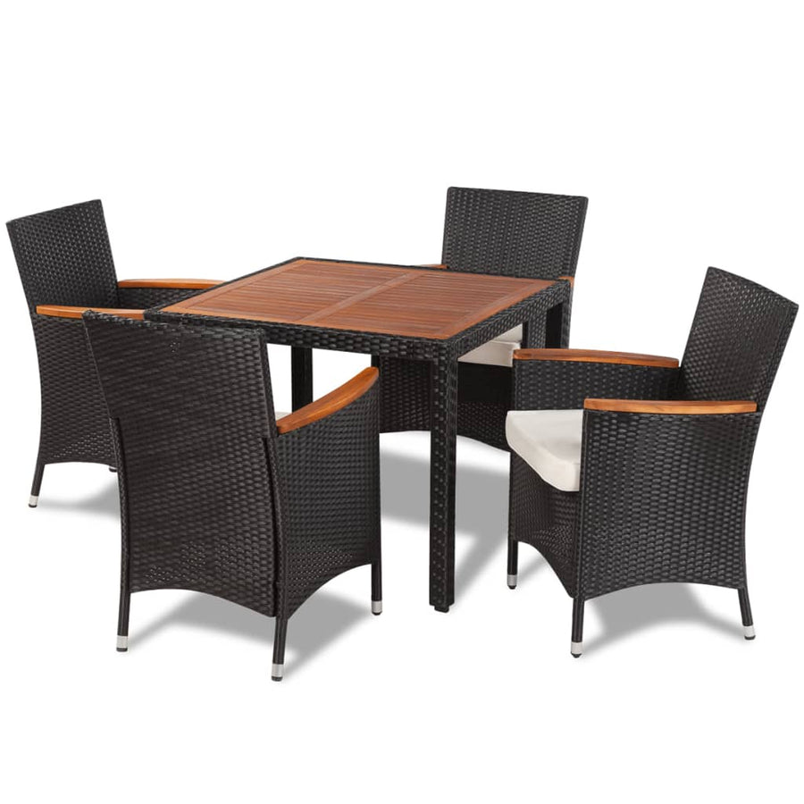 -Delige Tuinset Met Kussens Poly Rattan Zwart 5 90 cm tafellengte