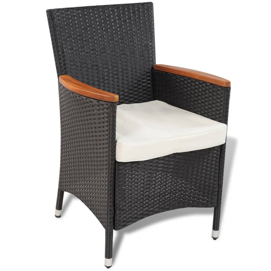 -Delige Tuinset Met Kussens Poly Rattan Zwart 5 90 cm tafellengte