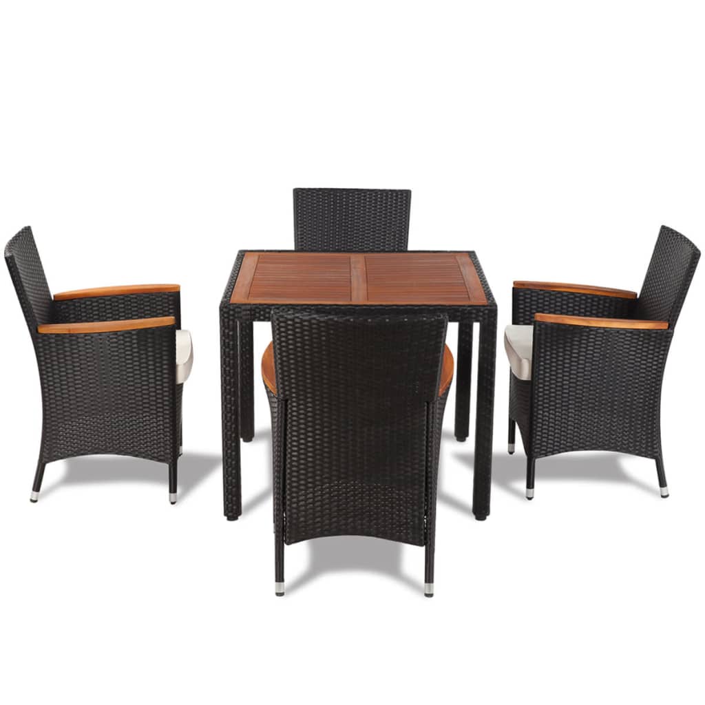 -Delige Tuinset Met Kussens Poly Rattan Zwart 5 90 cm tafellengte