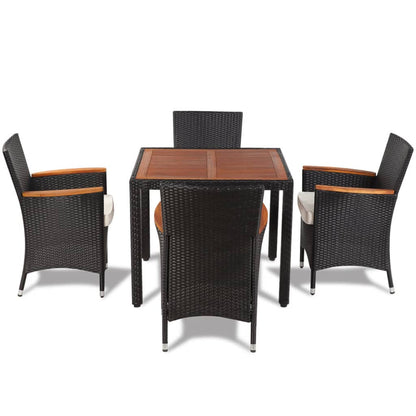 -Delige Tuinset Met Kussens Poly Rattan Zwart 5 90 cm tafellengte