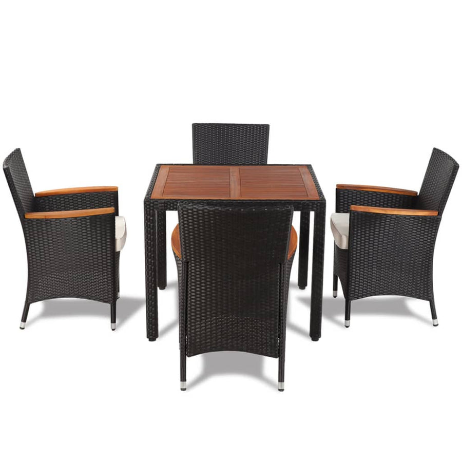 -Delige Tuinset Met Kussens Poly Rattan Zwart 5 90 cm tafellengte