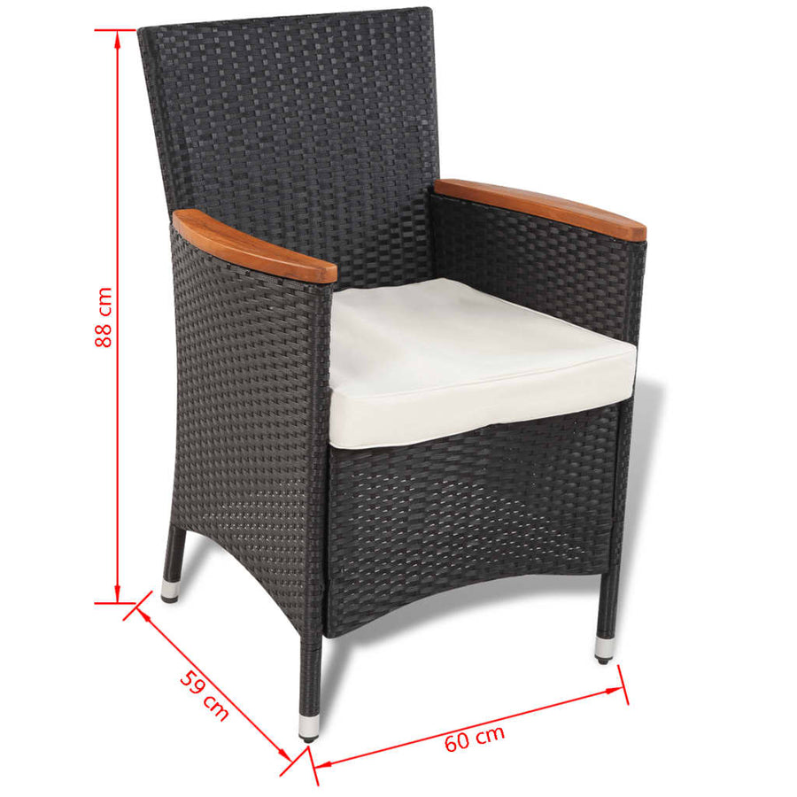 -Delige Tuinset Met Kussens Poly Rattan Zwart 5 90 cm tafellengte