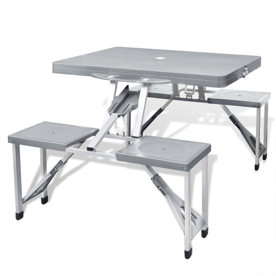 Campingtafel Met Vier Zittingen Inklapbaar Aluminium Grijs Lichtgrijs