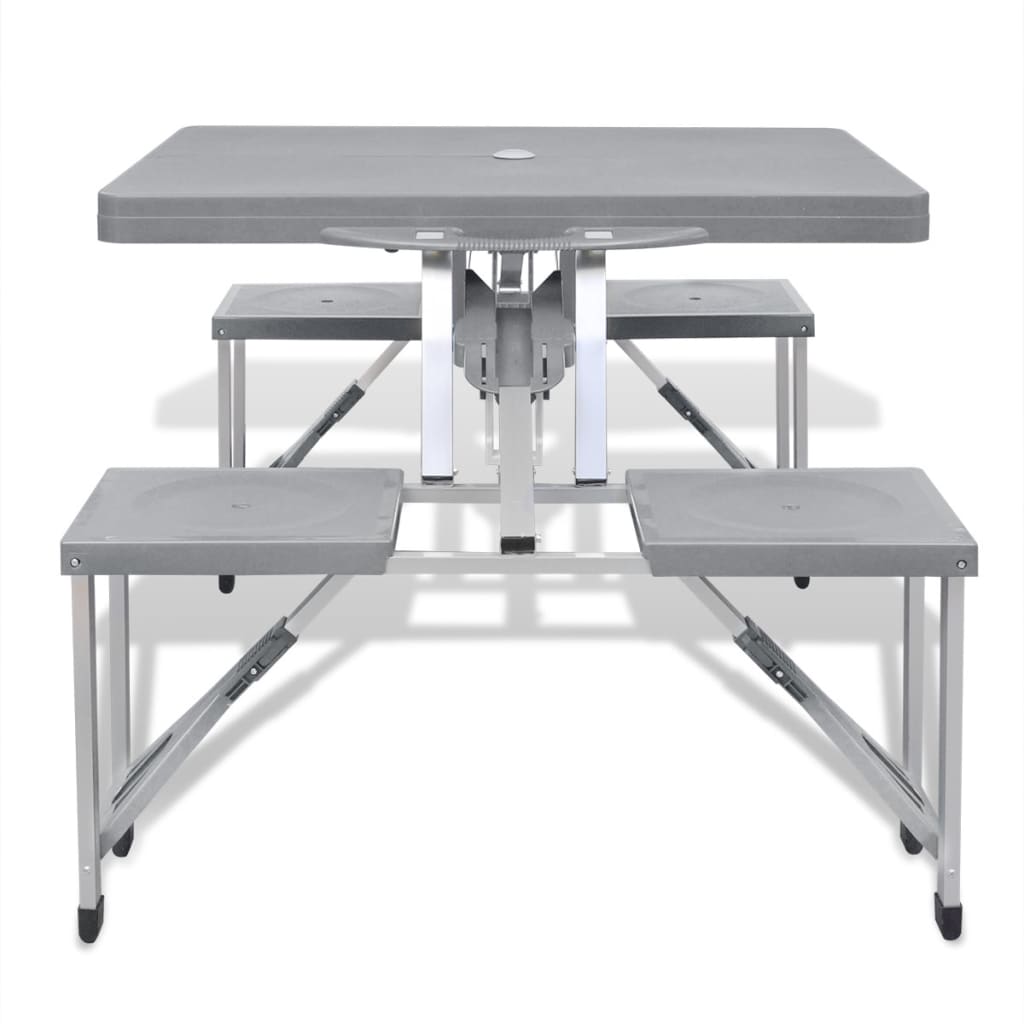Campingtafel Met Vier Zittingen Inklapbaar Aluminium Grijs Lichtgrijs