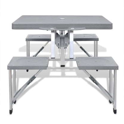 Campingtafel Met Vier Zittingen Inklapbaar Aluminium Grijs Lichtgrijs