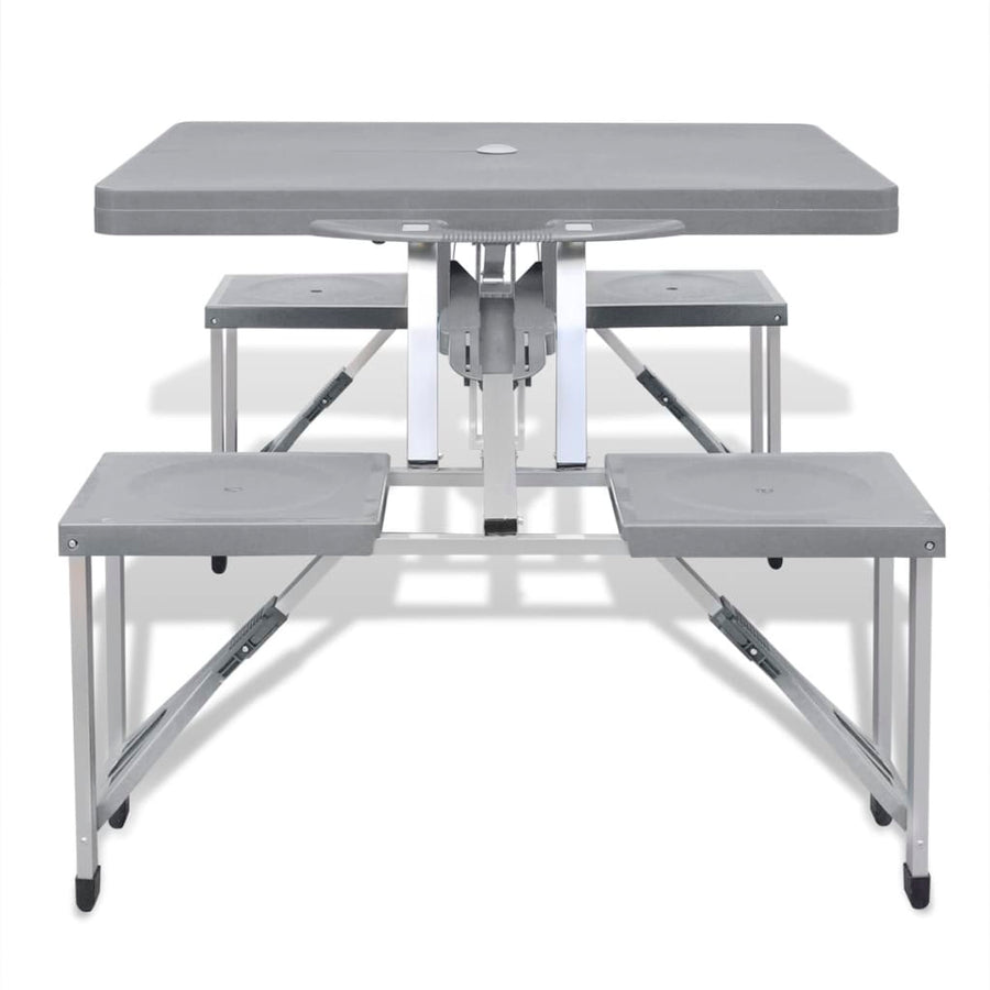 Campingtafel Met Vier Zittingen Inklapbaar Aluminium Grijs Lichtgrijs