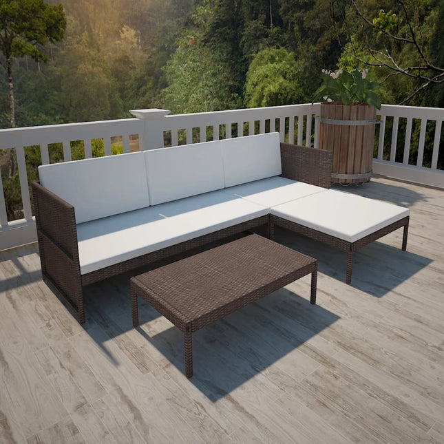 -Delige Loungeset Met Kussens Poly Rattan Bruin en wit