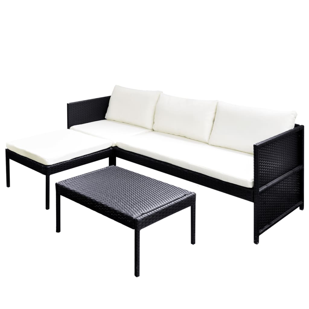 -Delige Loungeset Met Kussens Poly Rattan Zwart en wit
