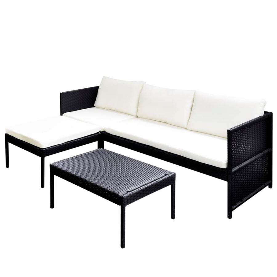 -Delige Loungeset Met Kussens Poly Rattan Zwart en wit