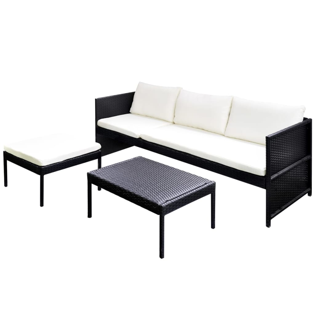 -Delige Loungeset Met Kussens Poly Rattan Zwart en wit