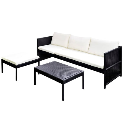 -Delige Loungeset Met Kussens Poly Rattan Zwart en wit