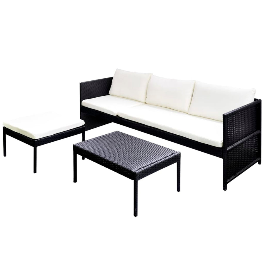 -Delige Loungeset Met Kussens Poly Rattan Zwart en wit