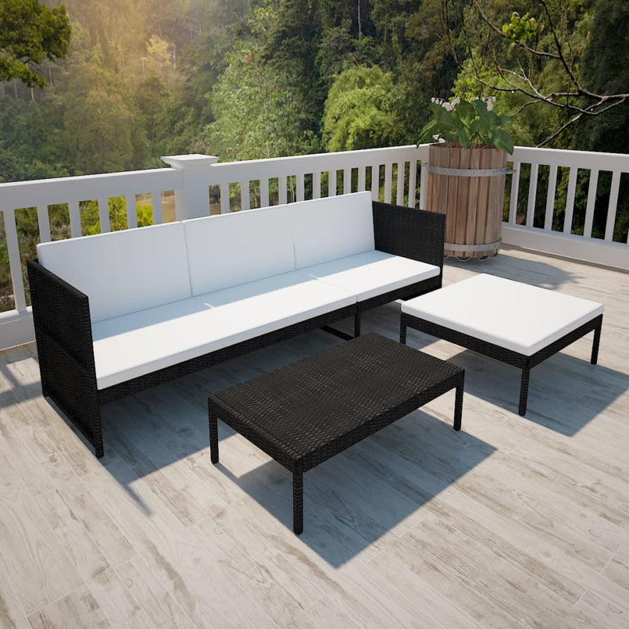 -Delige Loungeset Met Kussens Poly Rattan Zwart en wit