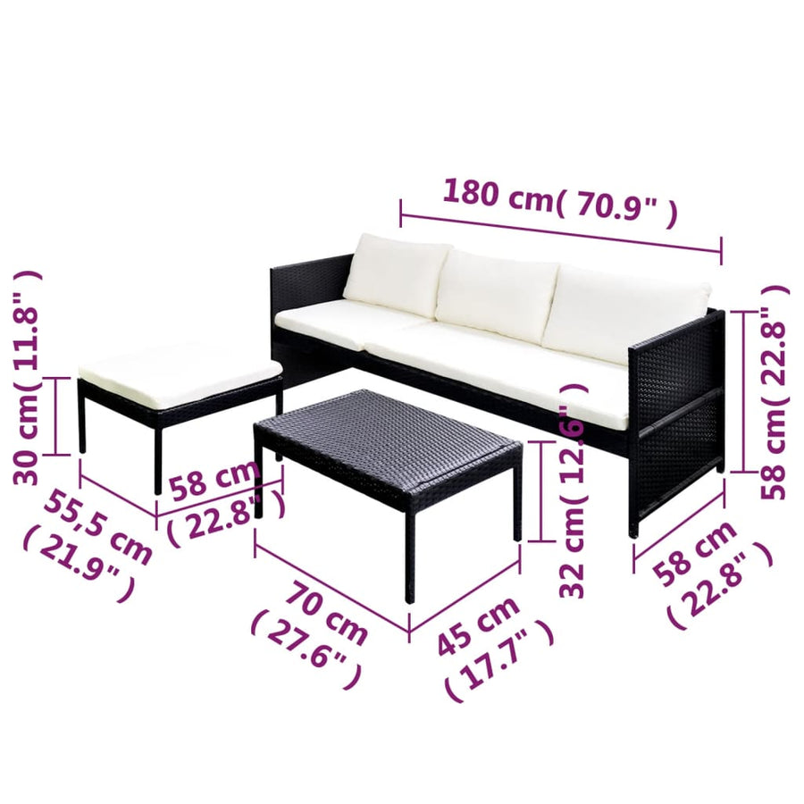 -Delige Loungeset Met Kussens Poly Rattan Zwart en wit
