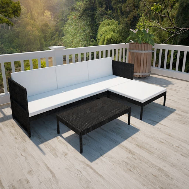 -Delige Loungeset Met Kussens Poly Rattan Zwart en wit