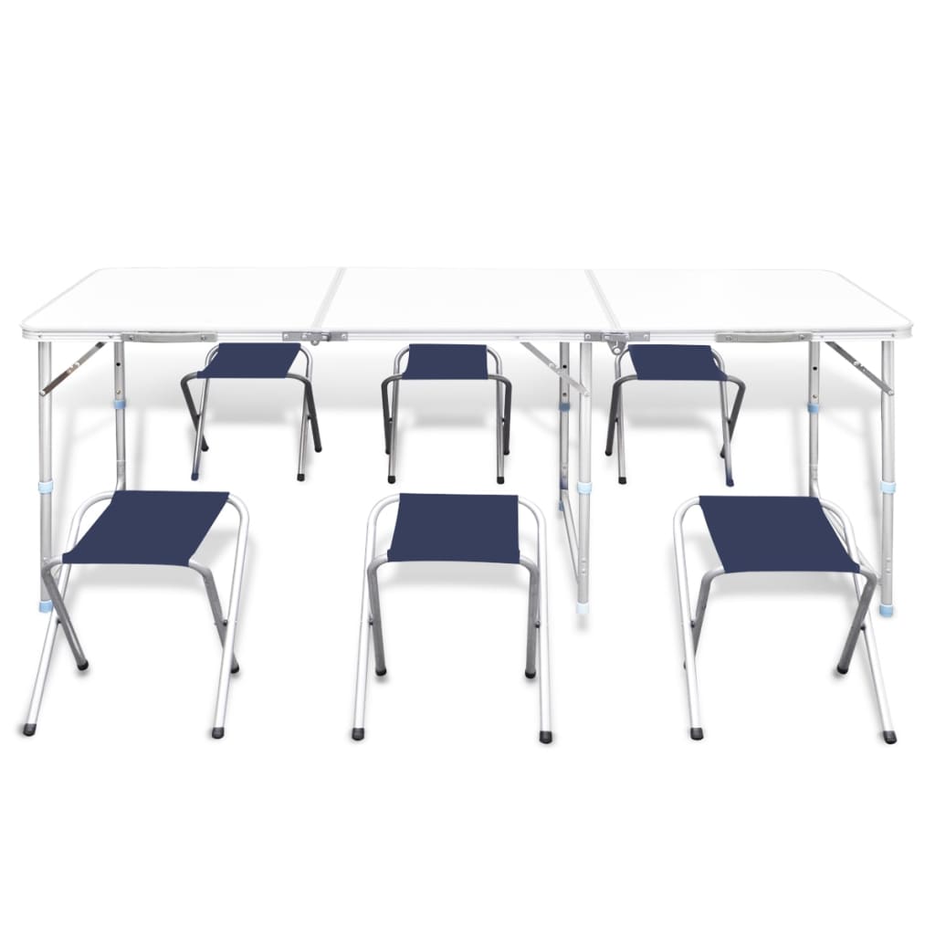 Campingtafel In Hoogte Verstelbaar Met 6 Krukken Wit 180 x 60 cm Tafelset