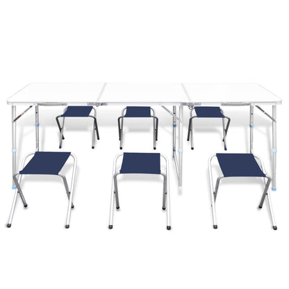 Campingtafel In Hoogte Verstelbaar Met 6 Krukken Wit 180 x 60 cm Tafelset