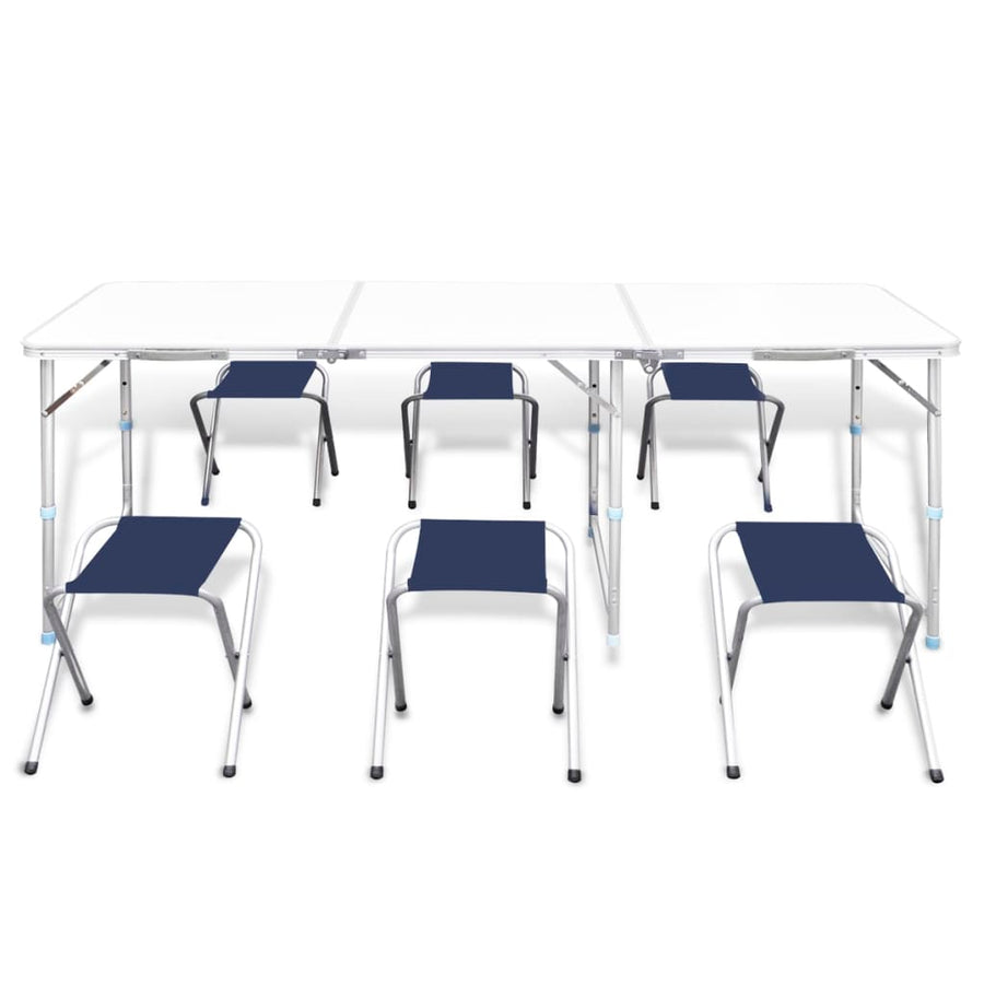 Campingtafel In Hoogte Verstelbaar Met 6 Krukken Wit 180 x 60 cm Tafelset