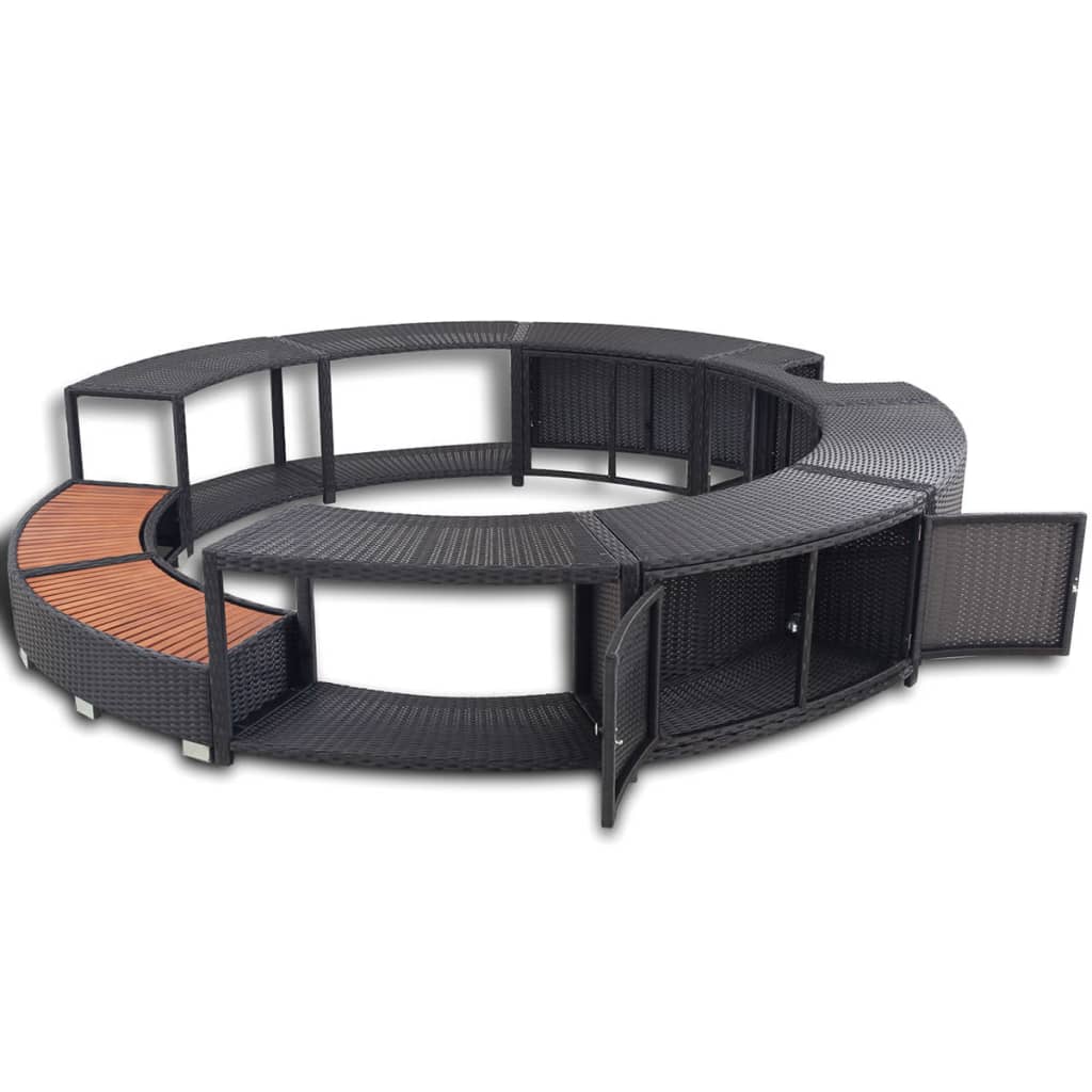Hottub-Ombouw Poly Rattan Zwart