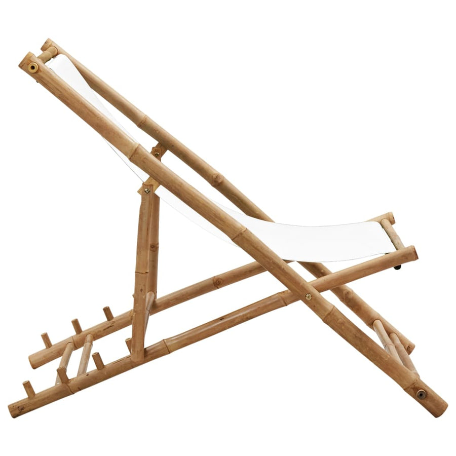 Terrasstoel Bamboe En Canvas Wit