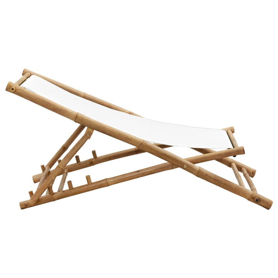 Terrasstoel Bamboe En Canvas Wit