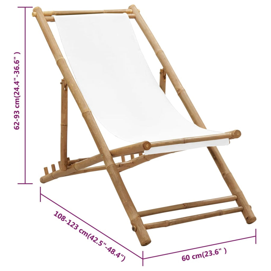 Terrasstoel Bamboe En Canvas Wit