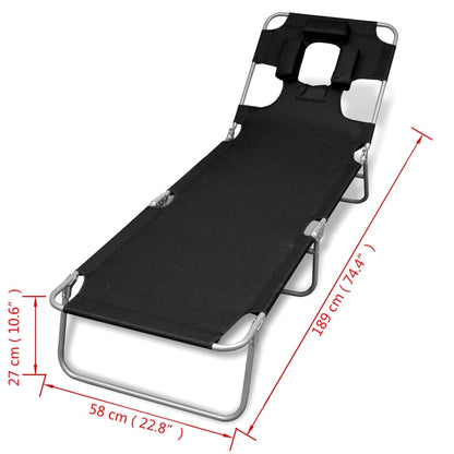 Ligbed inklapbaar met hoofdkussen gepoedercoat staal zwart