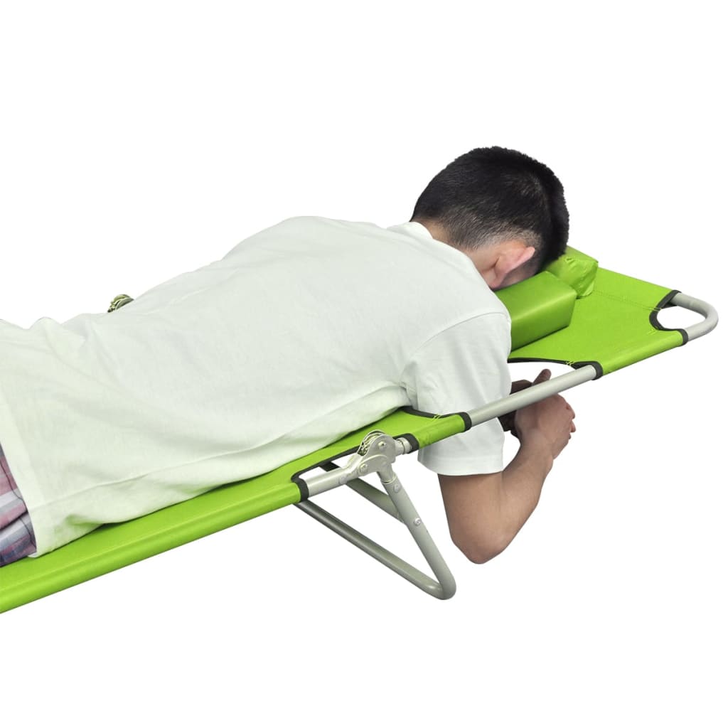 Ligbed Inklapbaar Met Hoofdkussen Gepoedercoat Staal Groen 1