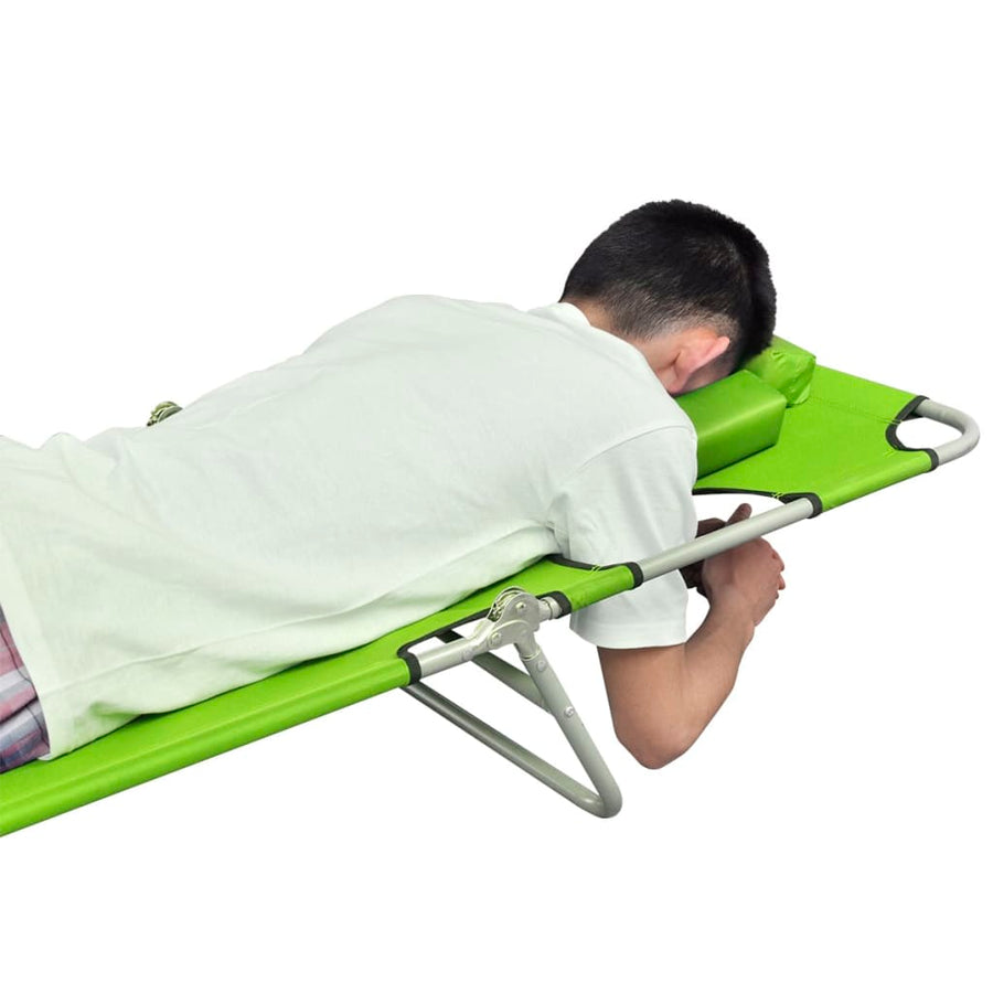 Ligbed Inklapbaar Met Hoofdkussen Gepoedercoat Staal Groen 1