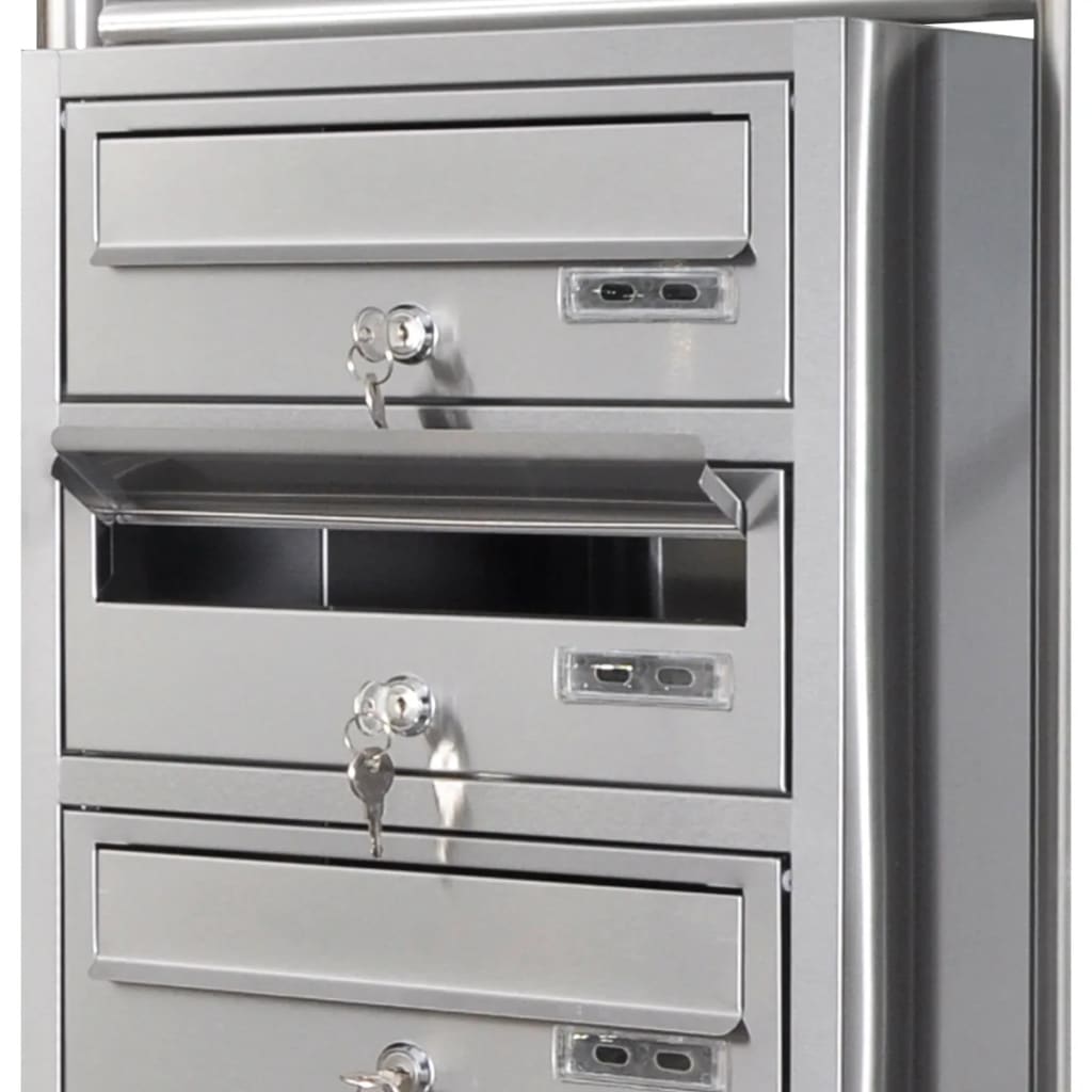 Brievenbus op standaard roestvrij staal driedubbel