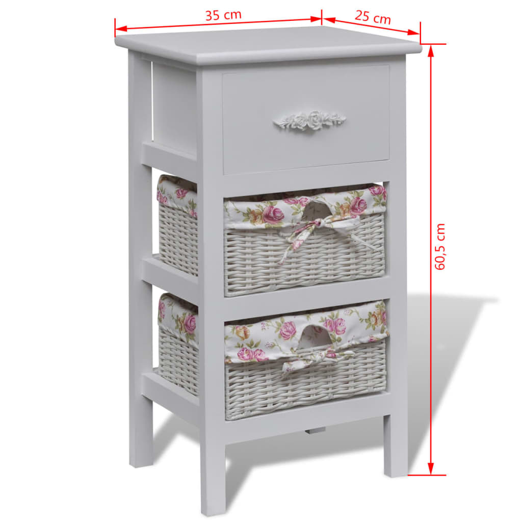 Kast Met 1 Lade En 2 Manden Paulowniahout Wit 35 x 25 x 60.5 cm
