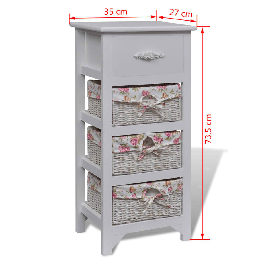 Kast Met Lade En 3 Manden Paulowniahout Wit 1 35 x 27 x 73.5 cm