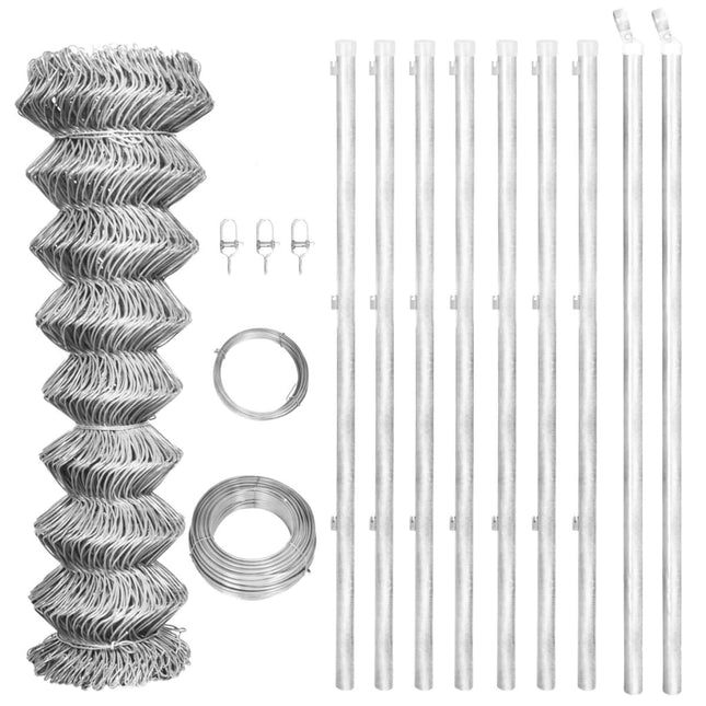 Gaashek Met Palen 5X,25 M Gegalvaniseerd Staal Kleurig 15 x 1.25 m Zilver