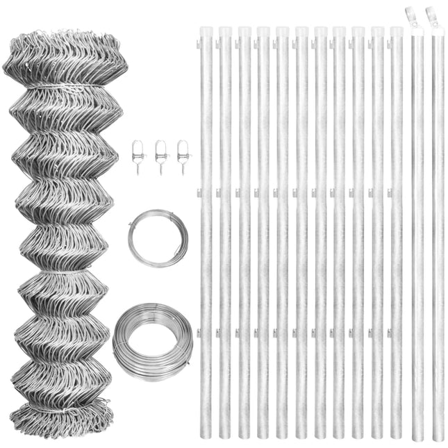 Gaashek met palen 25x1 m gegalvaniseerd staal zilverkleurig 25 x 1 m Zilver