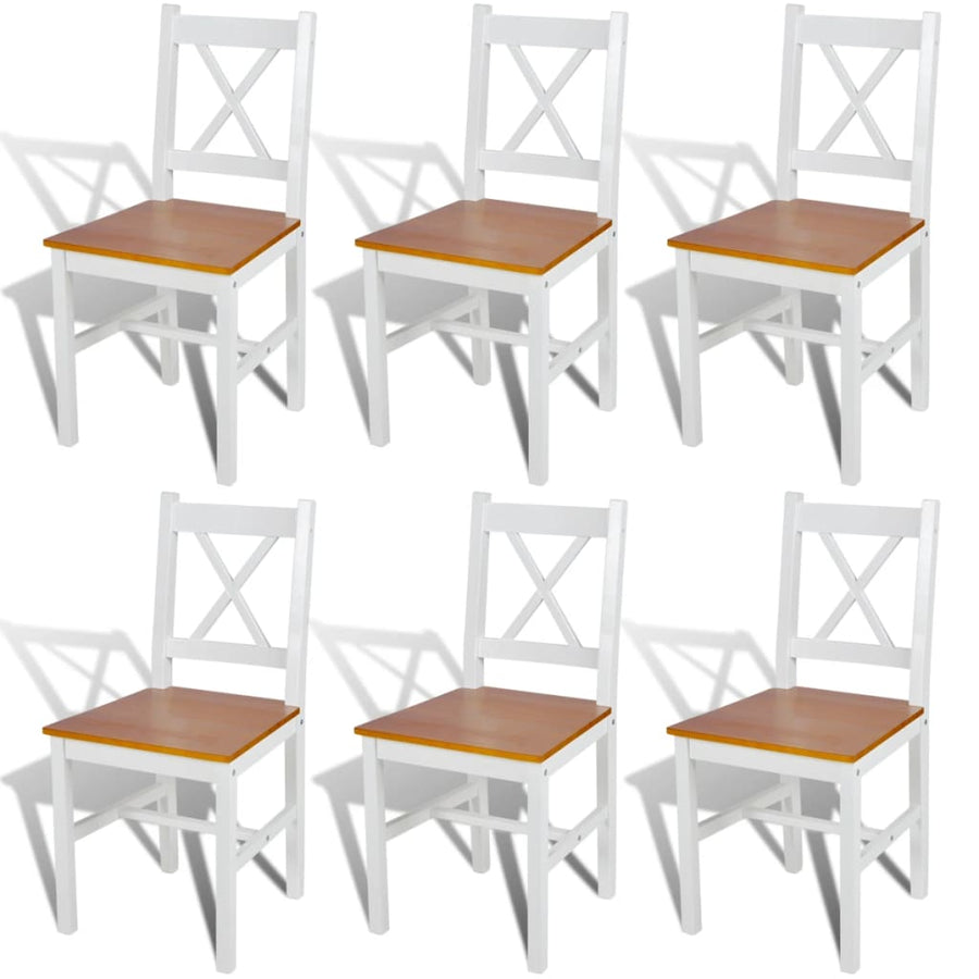 Eetkamerstoelen Grenenhout 6 wit en beige